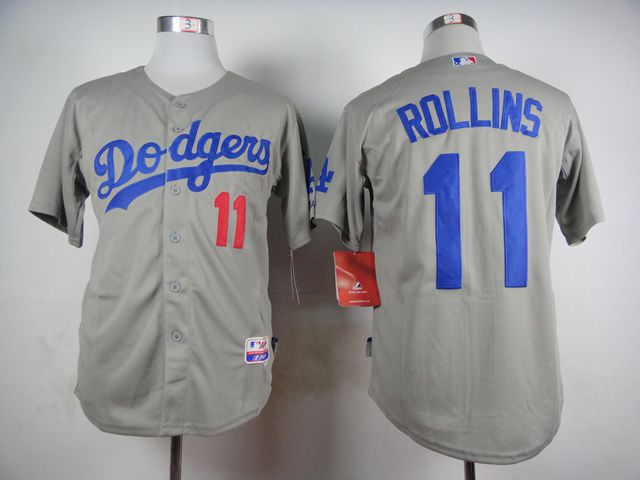 Men Los Angeles Dodgers #11 Rollins Grey MLB Jerseys->los angeles dodgers->MLB Jersey
